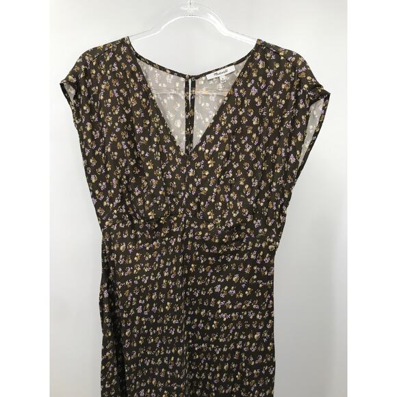 Madewell Floral Wide V-Neck Midi Dress 8 Expedition Green Cap Sleeve - Picture 4 of 12